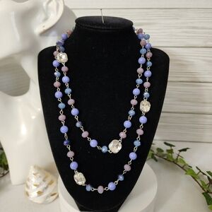 Vintage Silver Chain Necklace with Shades of Purple Glass Beads